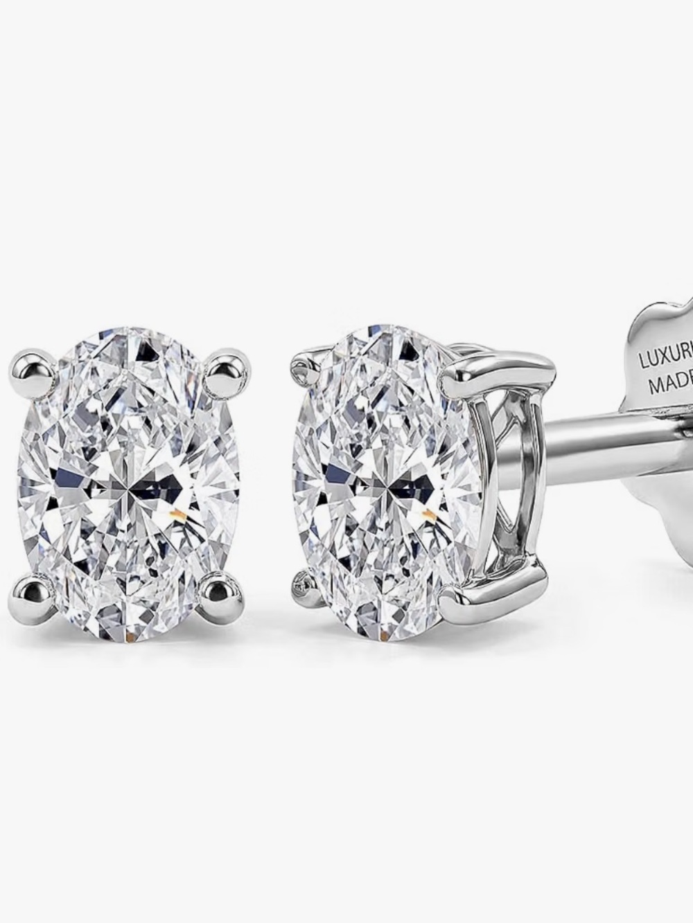 Oval Lab Grown Stud Earrings - White Silverware